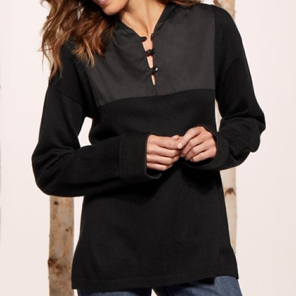 Soft Surroundings women US Small black hoodie sweater top wool blend Ellison